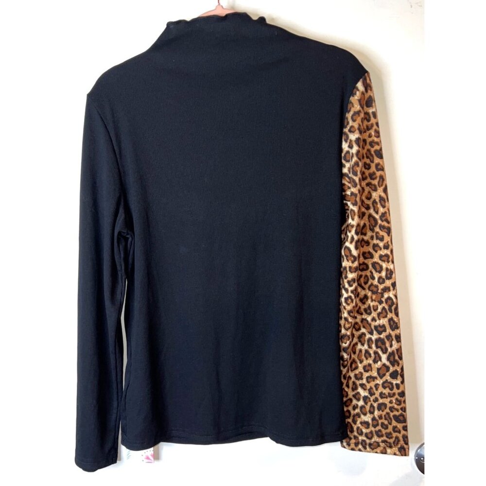 NEW Black & Leopard Print Long Sleeve Top Plus Size XL Makemechic Polyester Blen - Picture 2 of 5